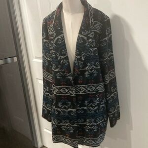Skies Are Blue Aztec pattern long fall blazer L